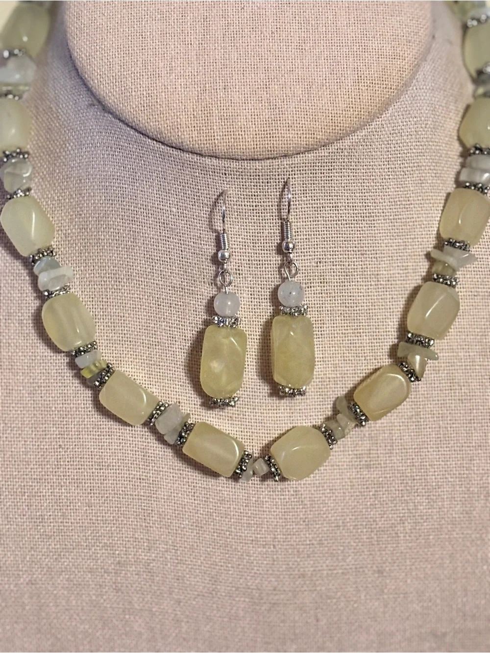Vintage Trisha Waldron Yellow Agate Beaded Necklace and Drop Earring Set